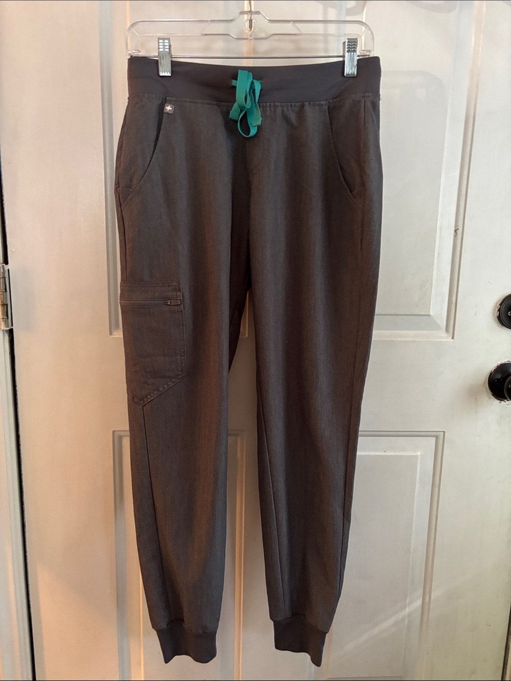 FIGS Women's Charcoal Jogger Pants with Teal Drawstring